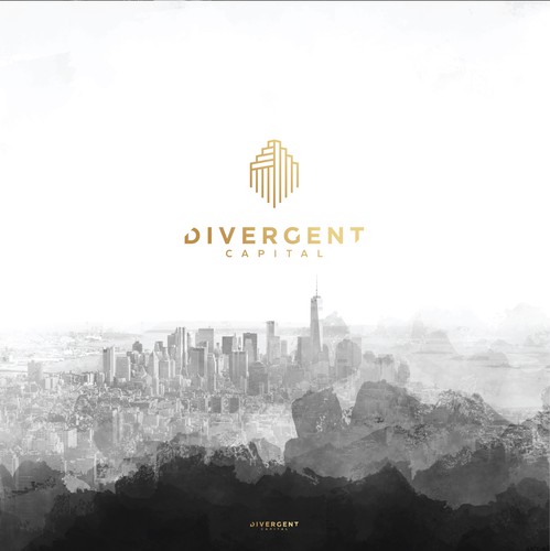 Black brand with the title 'Logo for modern finance company, Divergent Capital'