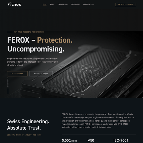Security website with the title 'Modern High-Tech Website for a Swiss protection brand'