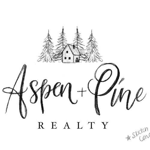 Handwritten brand with the title 'Aspen + Pine Realty Logo Concept'