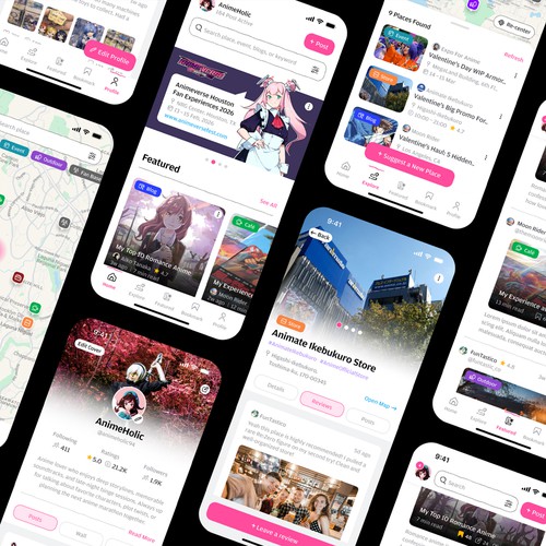 Figma design with the title 'Social media & travel app made for anime fan worldwide'