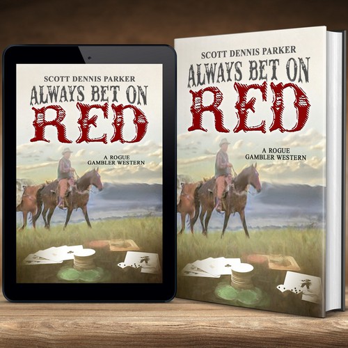 Gambling design with the title 'Cover Design for a Rogue Gambler Western'