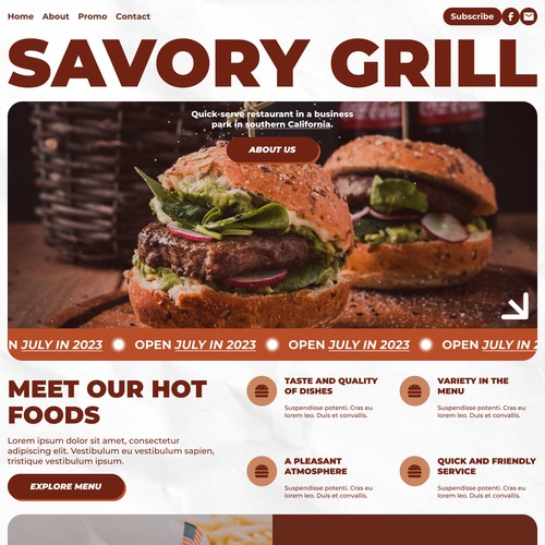 Hot dog design with the title 'Landing Page for SoCal Outdoor Burger Restaurant'