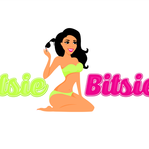 Flirty logo with the title 'Fun, colorful, quirky beachwear clothing logo for Itsie Bitsie'