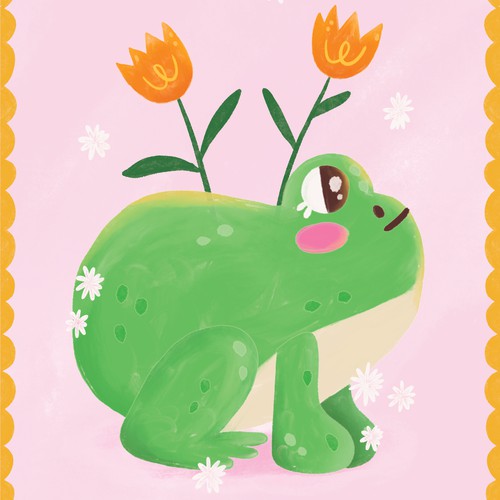 Frog artwork with the title 'Frog illustration Animal Card'