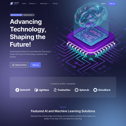 Artificial intelligence website with the title 'SEMLA AI Website Design'