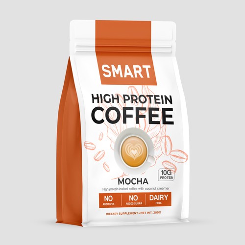 Protein label with the title 'SMART HIGH PROTEIN COFFEE'