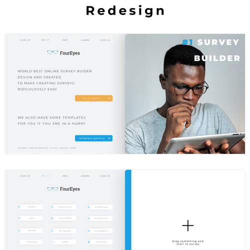 Survey design with the title 'Four Eyes concept design'