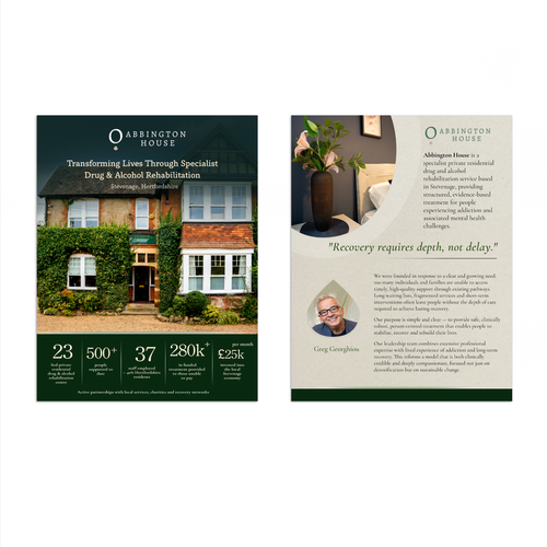 Healthcare design with the title 'Premium 8-Page Medical Brochure – Abbington House Rehab'