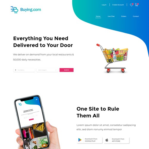 Infographic website with the title 'Website design for an a shopping app'