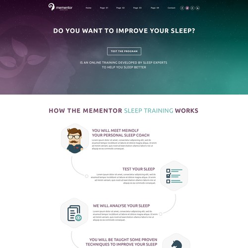 Purple and green design with the title 'Treatments for improving sleep. Landingpage'