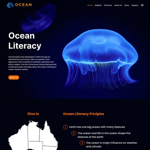 Jellyfish design with the title 'Homepage Ocean Literacy'