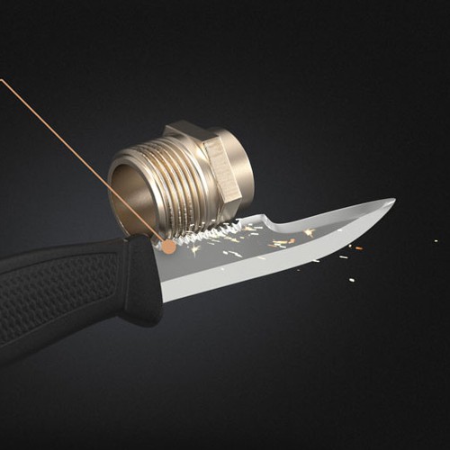 3D artwork with the title '3D image of a New Innovative Knife'