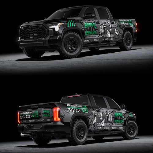 Bat design with the title 'Matte Black Wrap for Pest Control Truck  '