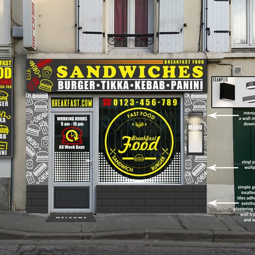 Facade design with the title 'Design of a Snackbar Facade.'