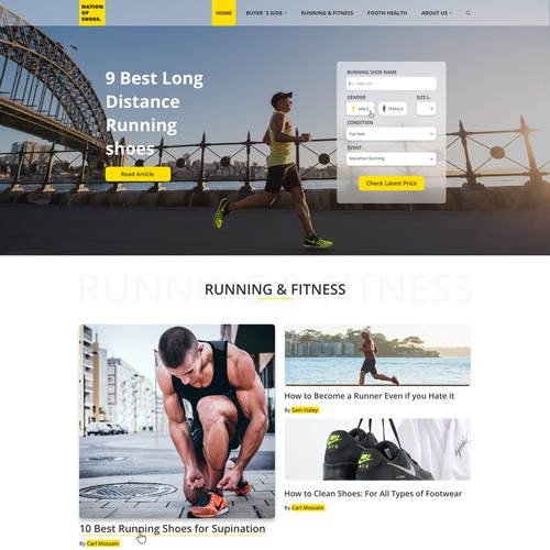 Article design with the title 'Homepage for Shoe Review Website'