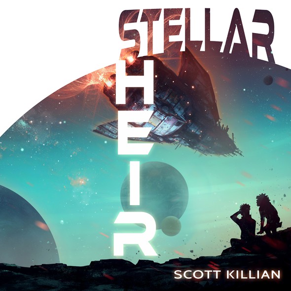 Spaceship design with the title 'Stellar Heir - coverart'
