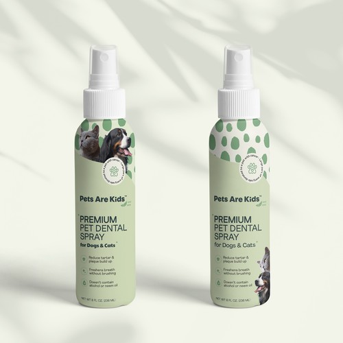 Dog packaging with the title 'Pent Dental Spray'