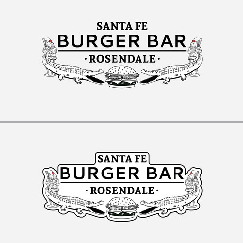 Alligator logo with the title 'Logo Concept for Santa Fe Burger Bar - Sixth Pass'