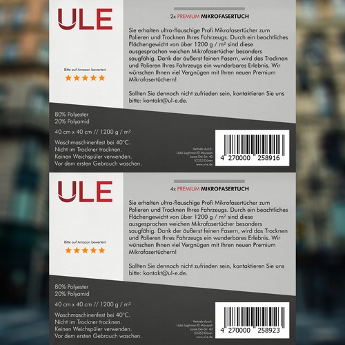 Stylish label with the title 'Quality packaging for microfiber cloths'