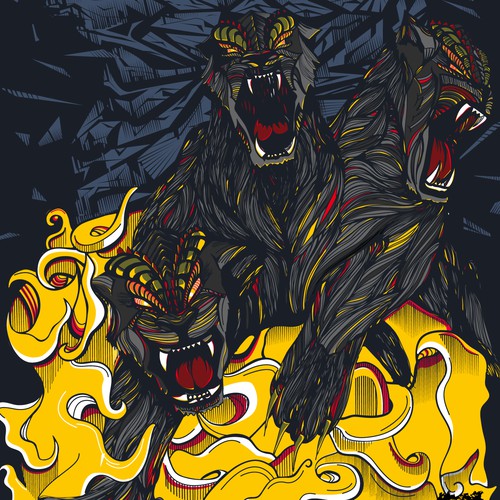 Cerberus design with the title 'Three-headed monster'
