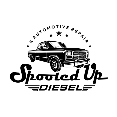 Workshop design with the title 'Spooled Up Diesel and Automotive repair'