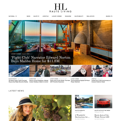 Modern website with the title 'Modern website design for Haute Living'