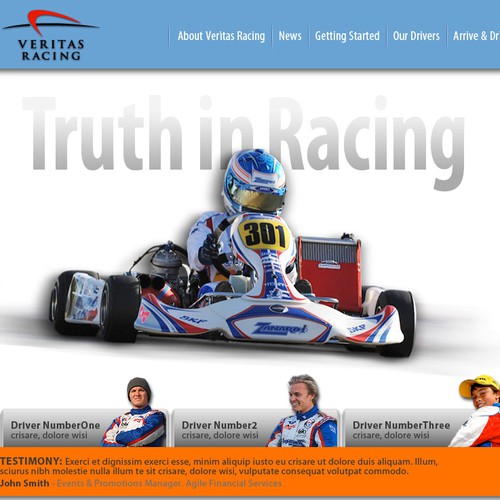 Sports website with the title 'Kart Racing Team Needs Your Brillant Talent.'