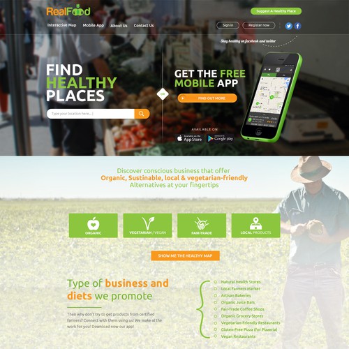 Food website with the title 'RealFoodApp'