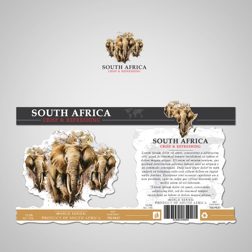 Wine bottle design with the title 'South African Wine.'