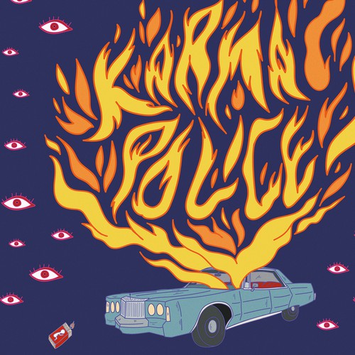 Fire artwork with the title 'Celebrate music and design - illustrate iconic song titles (Karma Police / Radiohead )'