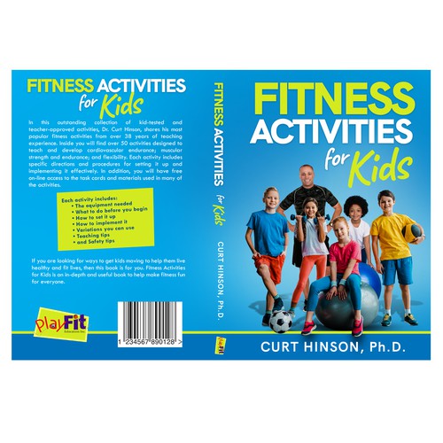 Kids book cover with the title 'a fun and colorful book cover for a fitness activity book geared to school teachers'