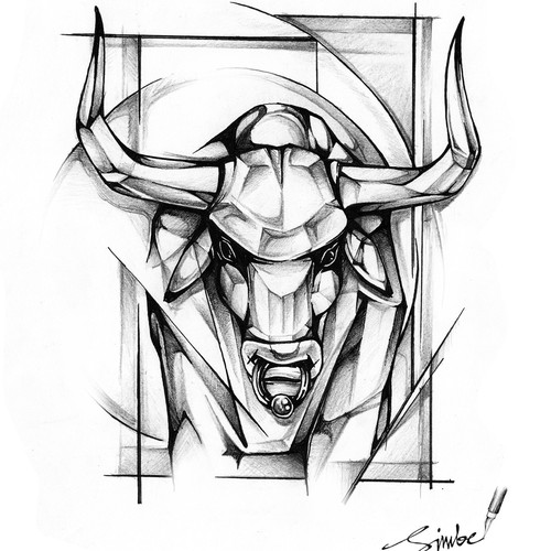 Grayscale design with the title 'Bull Tattoo design'