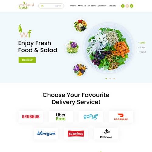 Salad design with the title 'Wayland Fresh - Food & Salad Company Website Design'