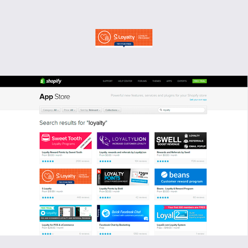 Gift box design with the title 'Shopify app store banner -  Rewards Program App'