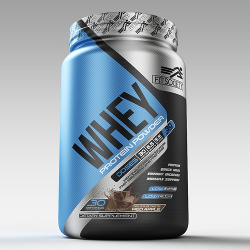 3D label with the title 'whey protein'