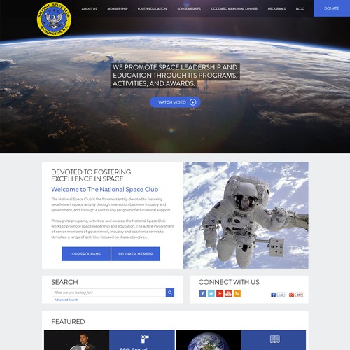 Homepage website with the title 'Website Design for the National Space Club'