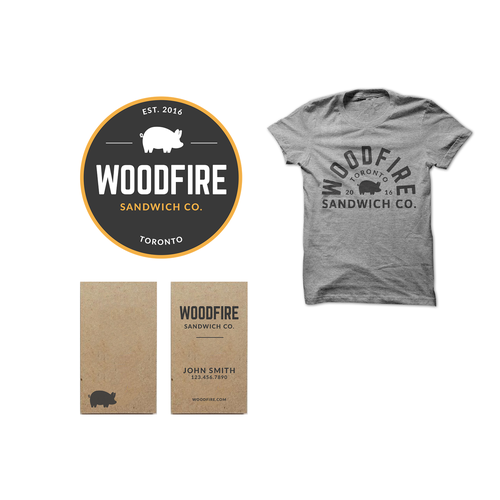 T-shirt brand with the title 'Woodfire Sandwich Shop Logo Design'