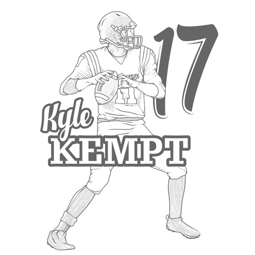 Scratchboard design with the title 'T'shirt design football player Kyle Kempt'
