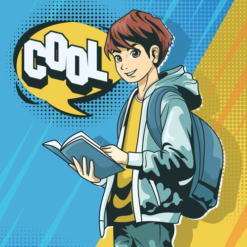 Cartoon artwork with the title 'Character  design pop art, cartoon'