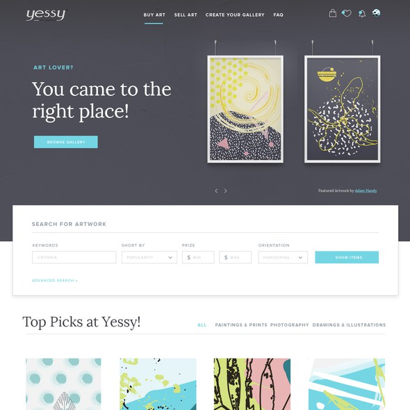 Layout website with the title 'Art Gallery website'