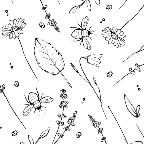 Floral illustration with the title 'Pattern for eco-friendly beeswax food wraps'