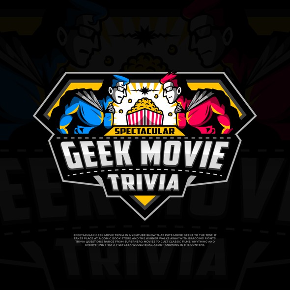 Popcorn logo with the title 'Logo for a Geeky Film Trivia Show!'