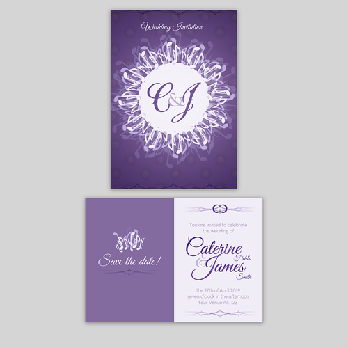 Save the date design with the title 'Music themed wedding invitation'
