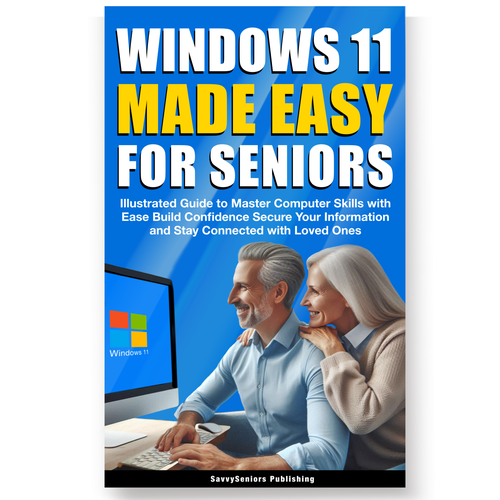 Screen design with the title 'Windows 11 for seniors'