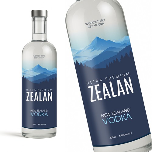 Vodka label with the title 'Design the bottle label for the World's Third Best Vodka! ZEALAN'