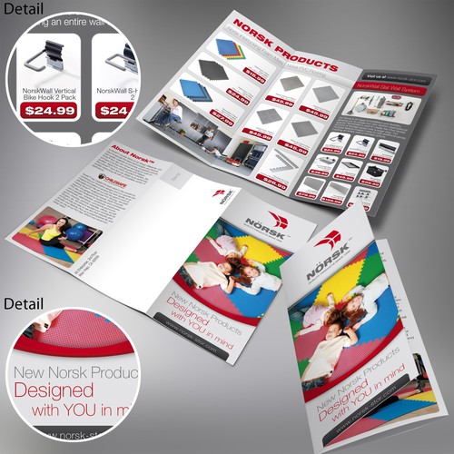 Floor design with the title 'Tri-Fold Mailer for Norsk Flooring and Storage'