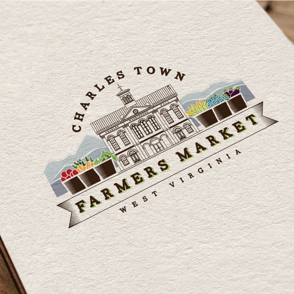 Town logo with the title 'Logo design needed for our farmers market!'