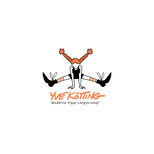 Orange and black logo with the title 'Personal coach logo featuring Pippi Langstrumpf'