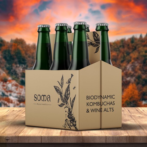 Paper bag packaging with the title 'Biodynamic Kombuchas & Wine Bottle Pack'