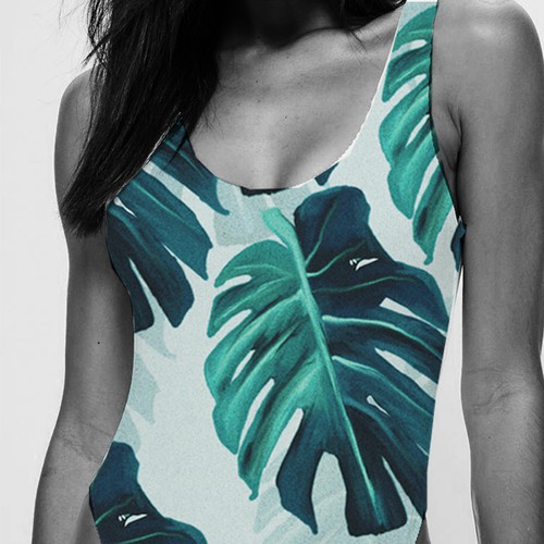 Print illustration with the title 'Palm Leaf Print Swimwear'